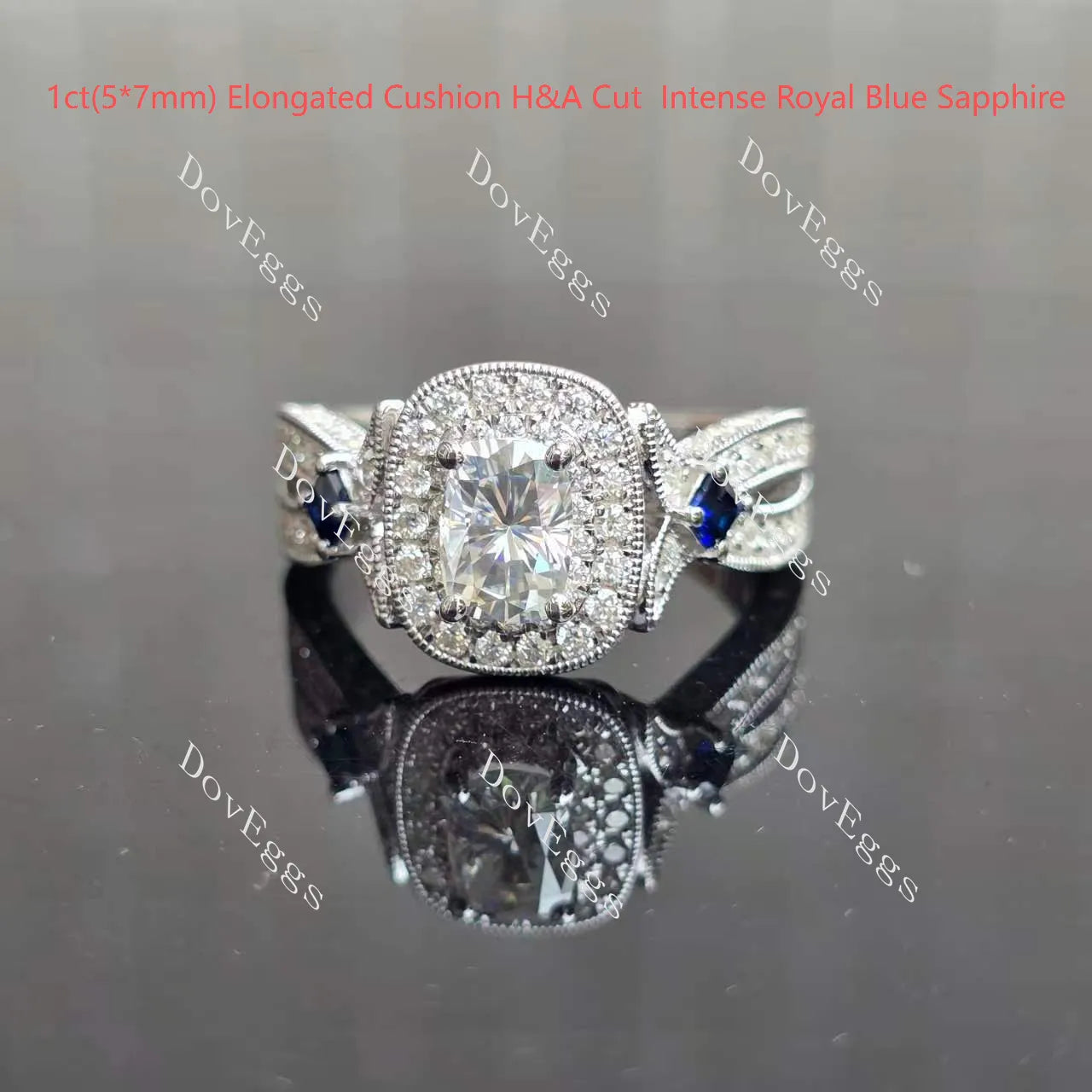 DovEggs radiant pave halo moissanite engagement ring