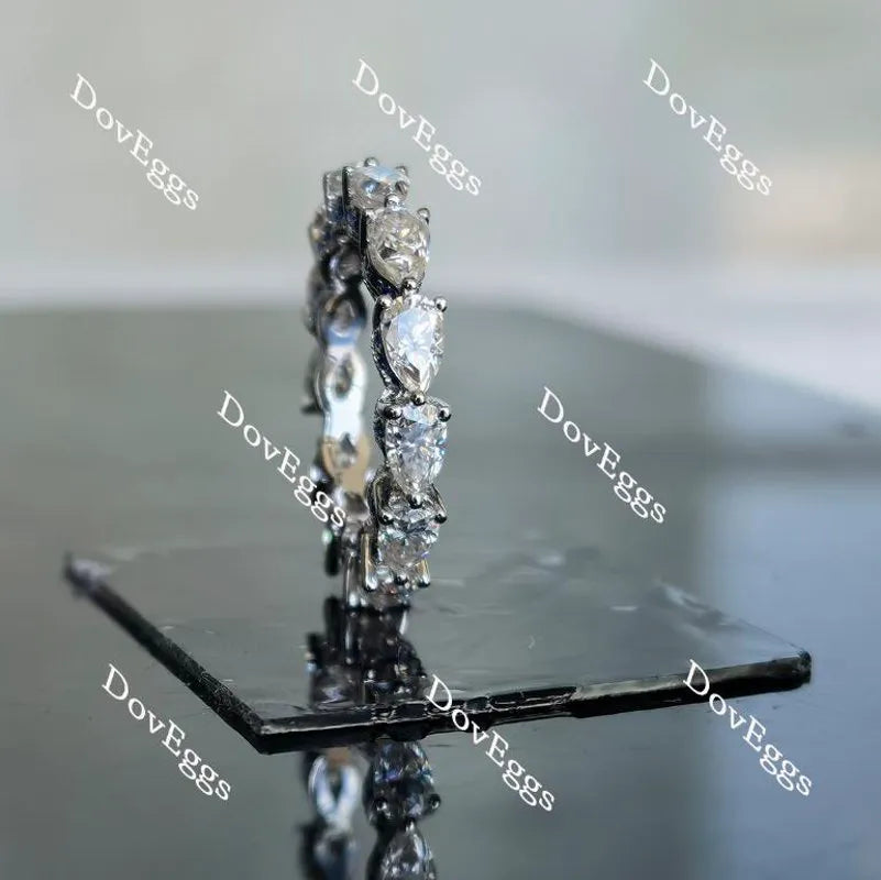 Doveggs full eternity pear moissanite & round colored gem/Lab grown diamond wedding band-3.3mm band width