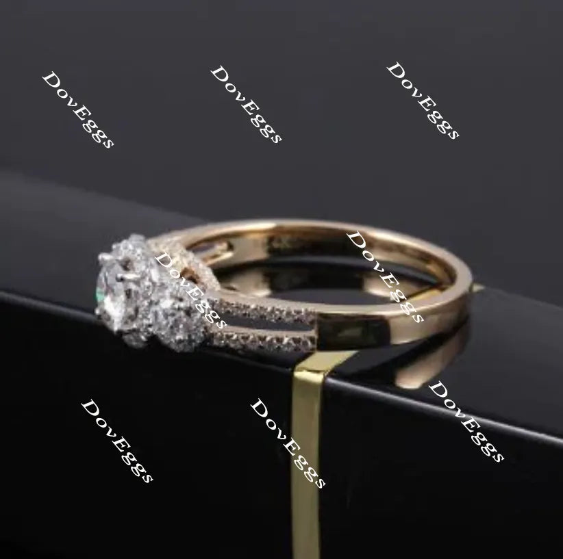 Doveggs round three-stone halo moissanite engagement ring