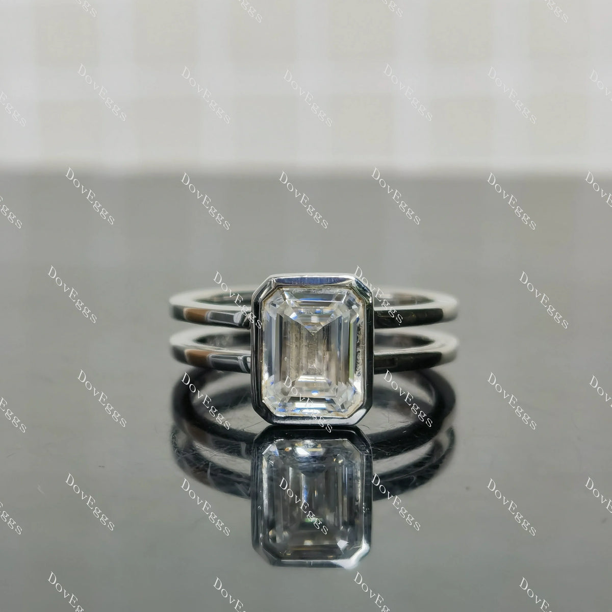 (size 8.25)Doveggs 3ct GHI color emerald moissanite engagement SS ring