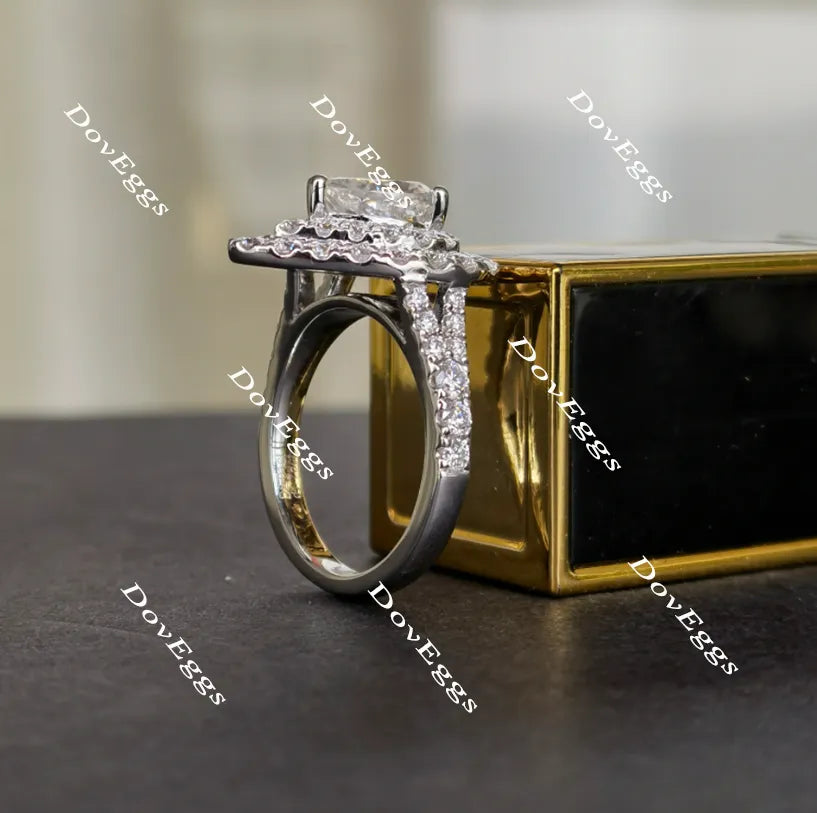 Doveggs pear half eternity double halo moissanite engagement ring