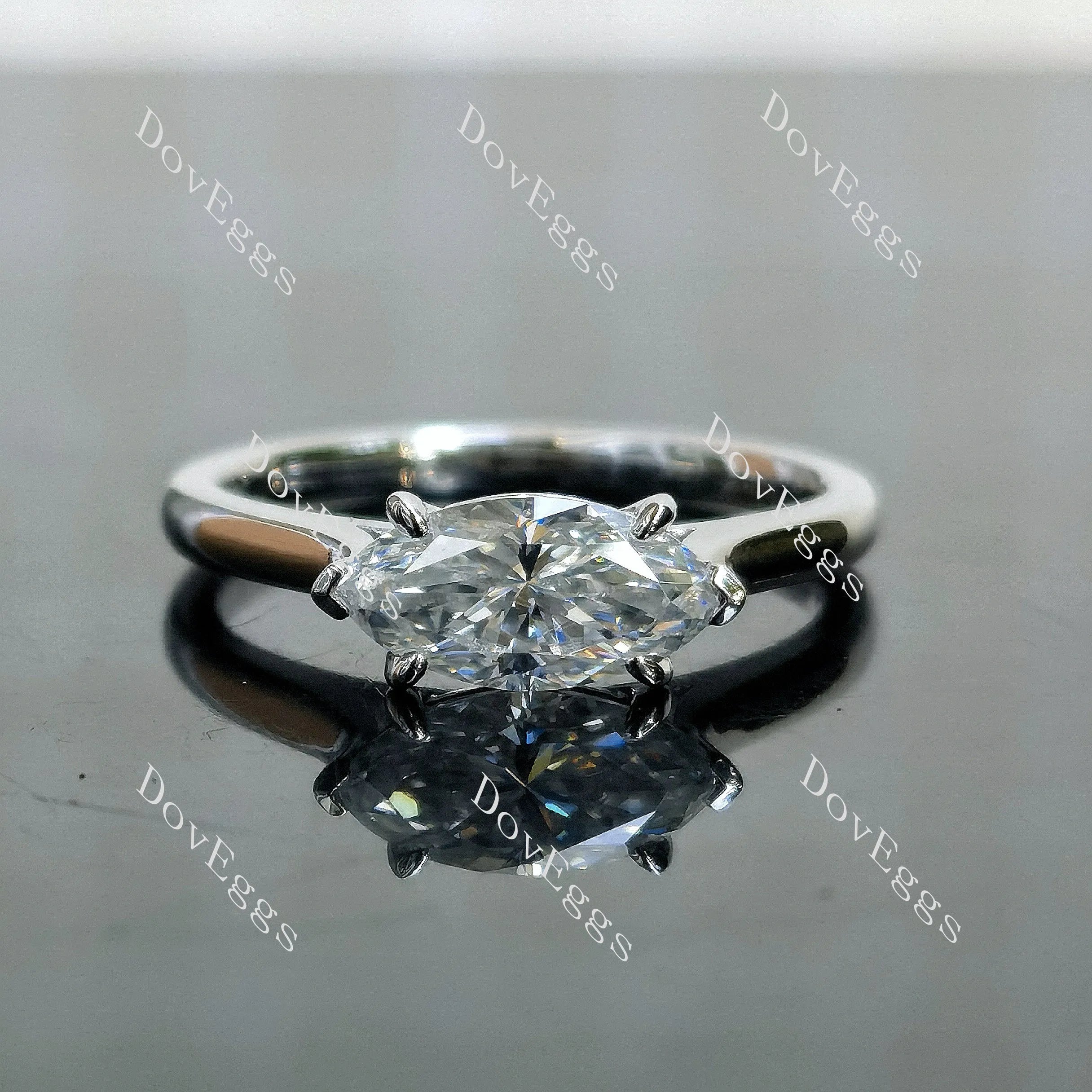 Doveggs solitaire Marquise Modified H&A cut moisaanite engagement ring
