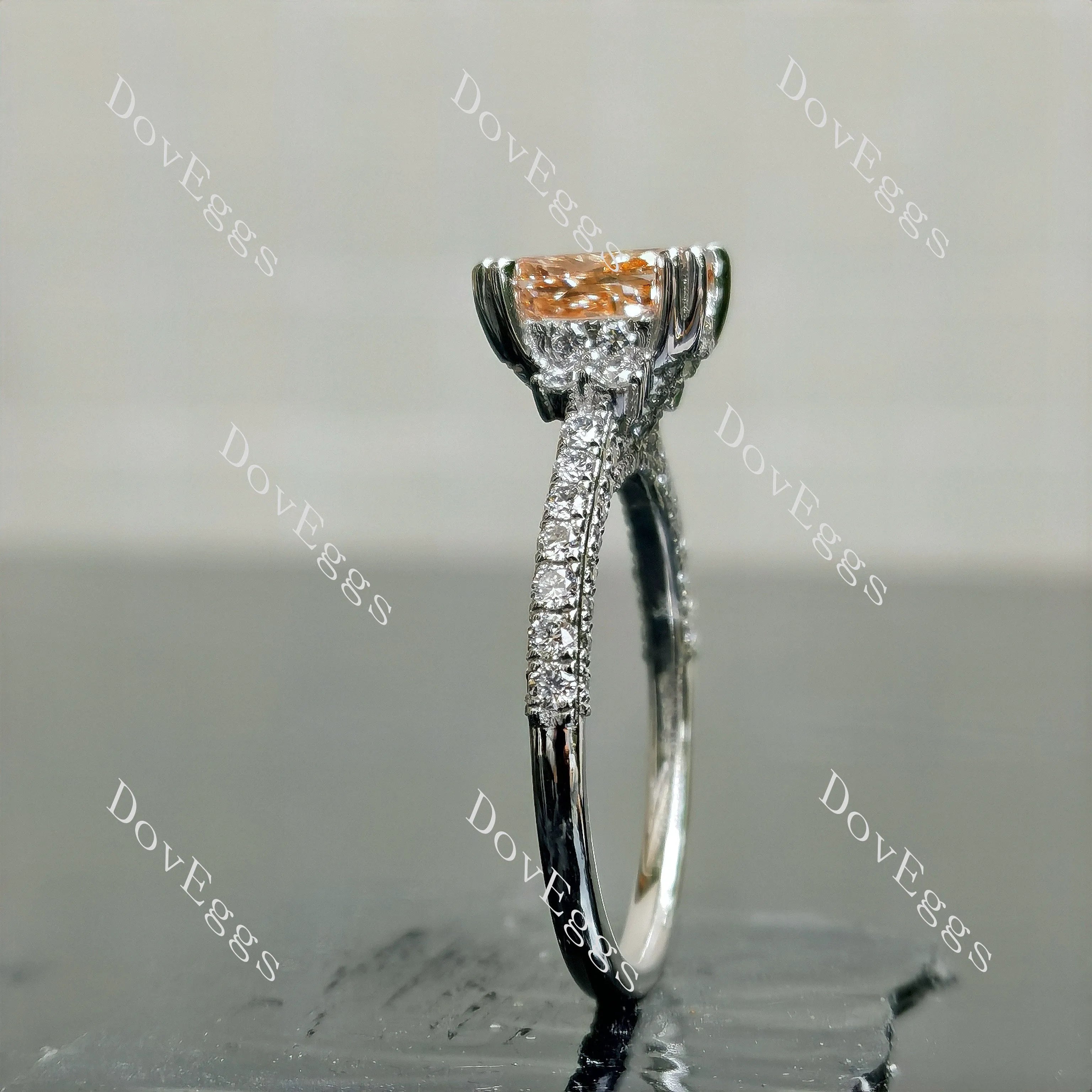 Doveggs Cushion Pave Half Eternity Pink Lab Grown Diamond Engagement Ring