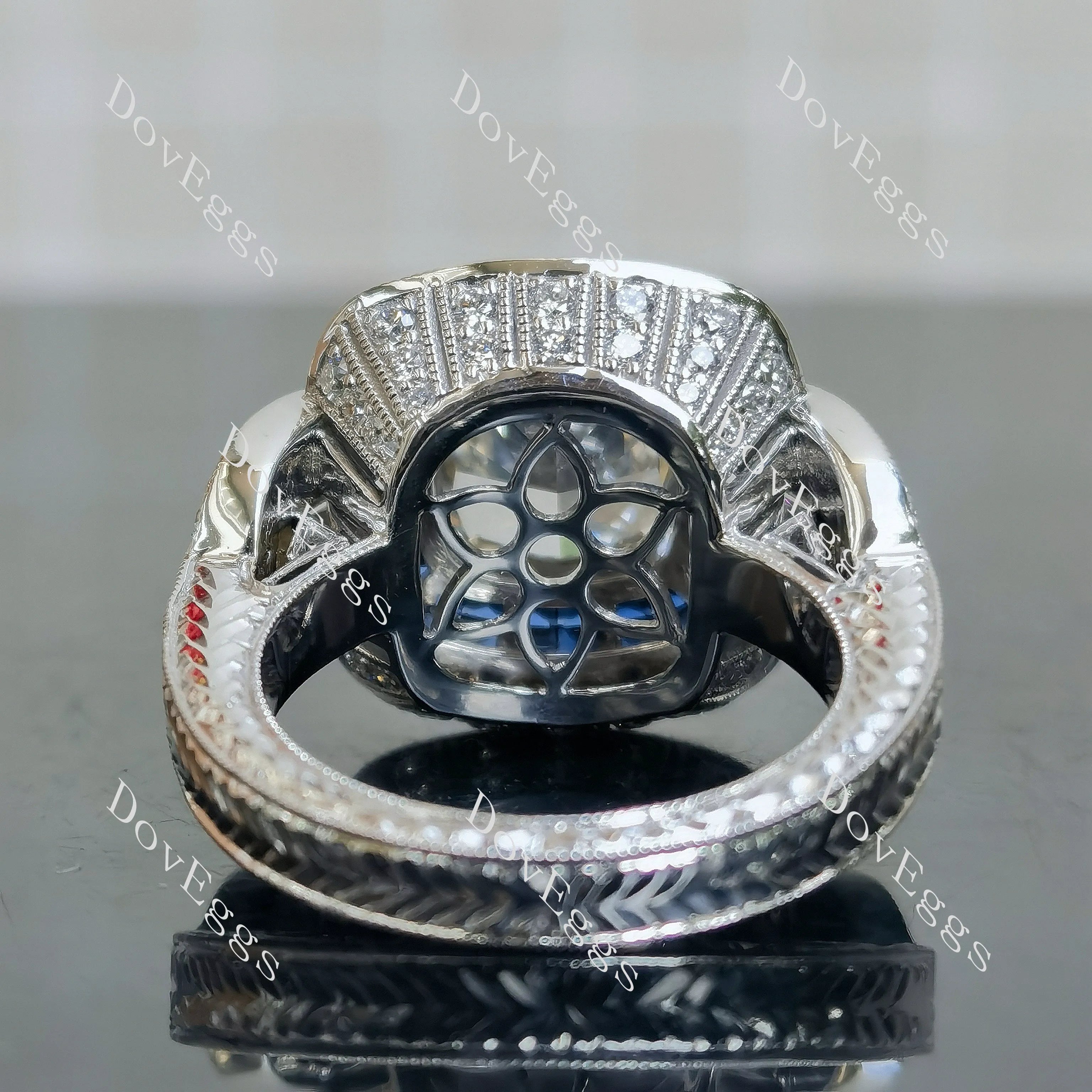 Doveggs Cushion Bezel Halo Vintage Lab Grown Diamond Engagement Ring