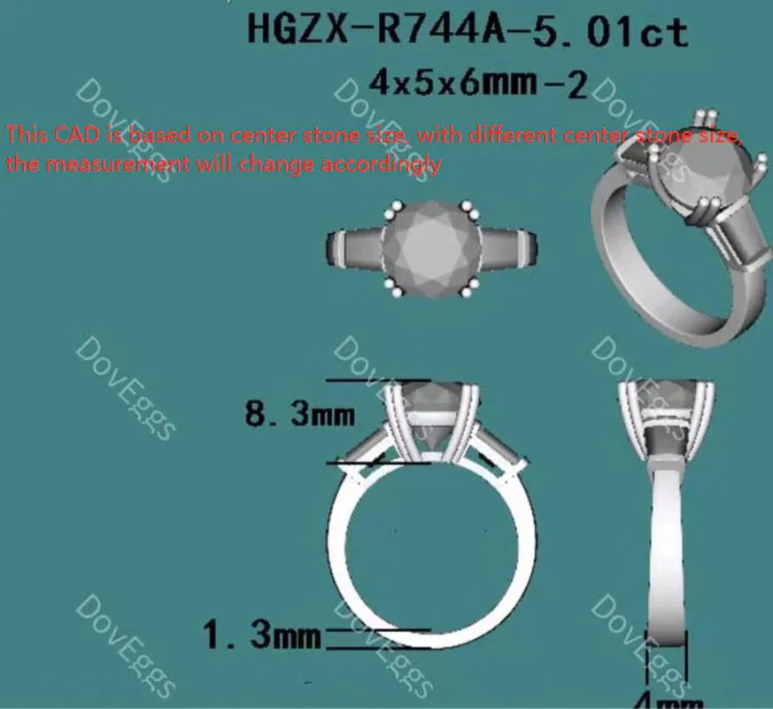 Doveggs three-stone engagement ring only semi-mount only(Exclusively to DovEggs Stones)