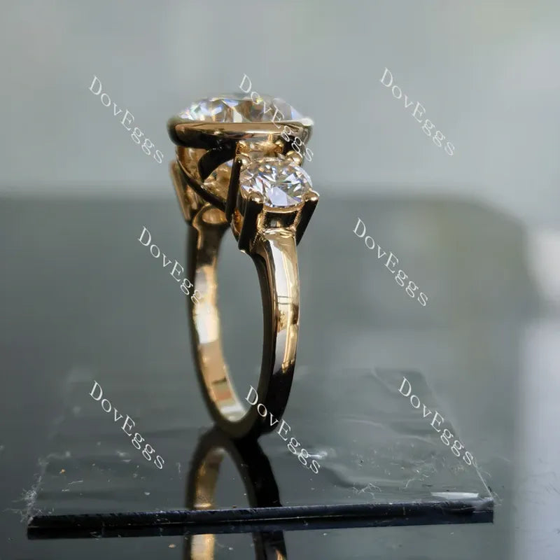 DovEggs side stones three-stone bezel engagement ring semi-mount only(Exclusively to DovEggs Stones)