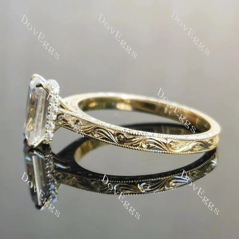 Bezel carved hidden halo engagement ring semi-mount only(Exclusively to DovEggs Stones)