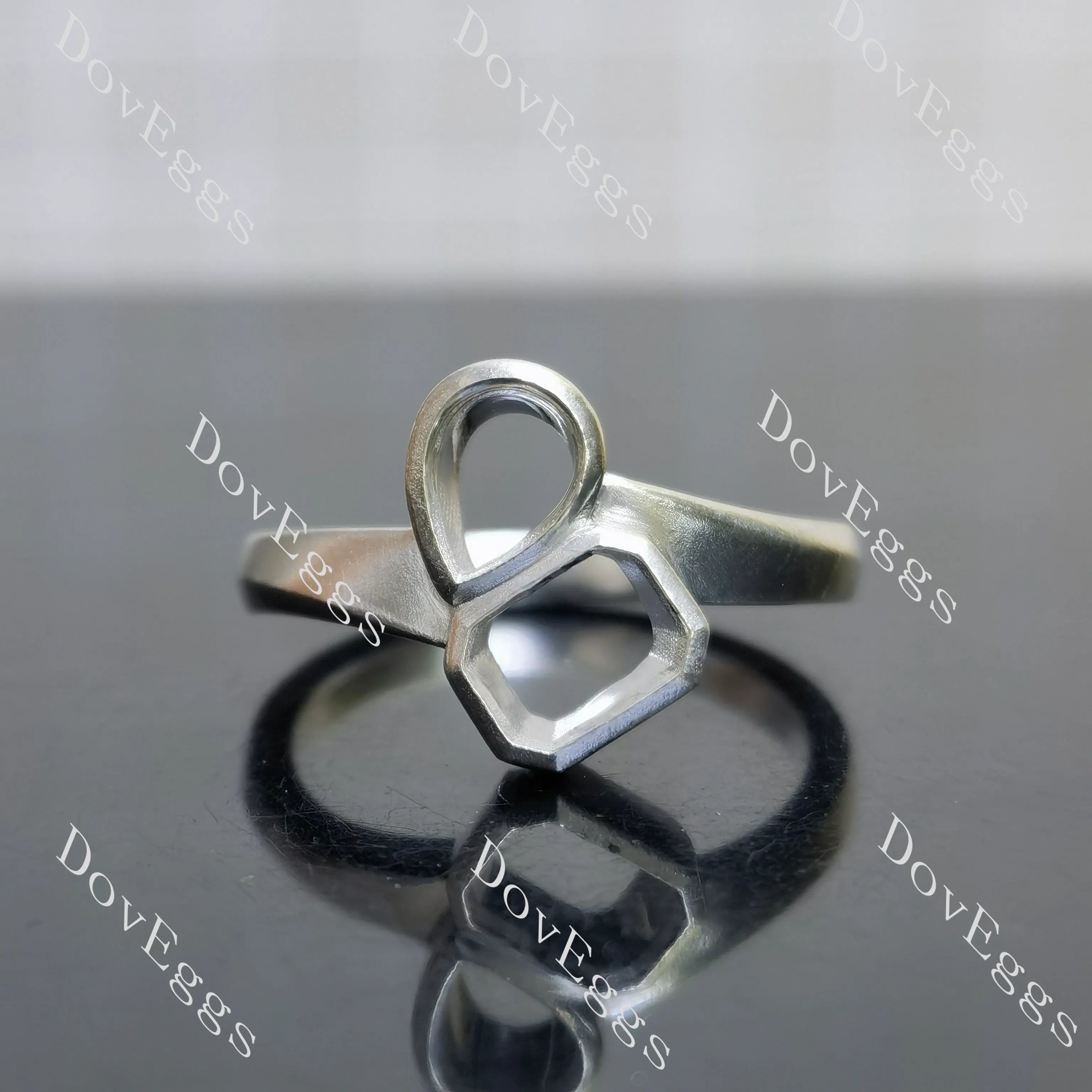Doveggs pear bezel two stones engagement ring semi-mount only(Exclusively to DovEggs Stones)