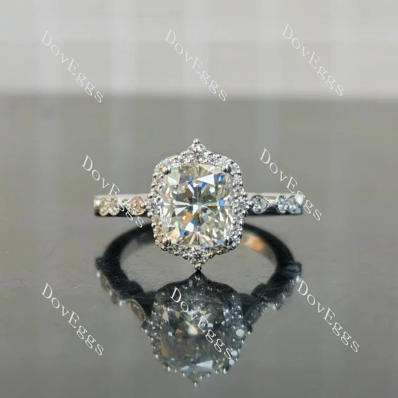 (size 6.25) Doveggs sterling silver 2ct elongated cushion moissanite engagement ring