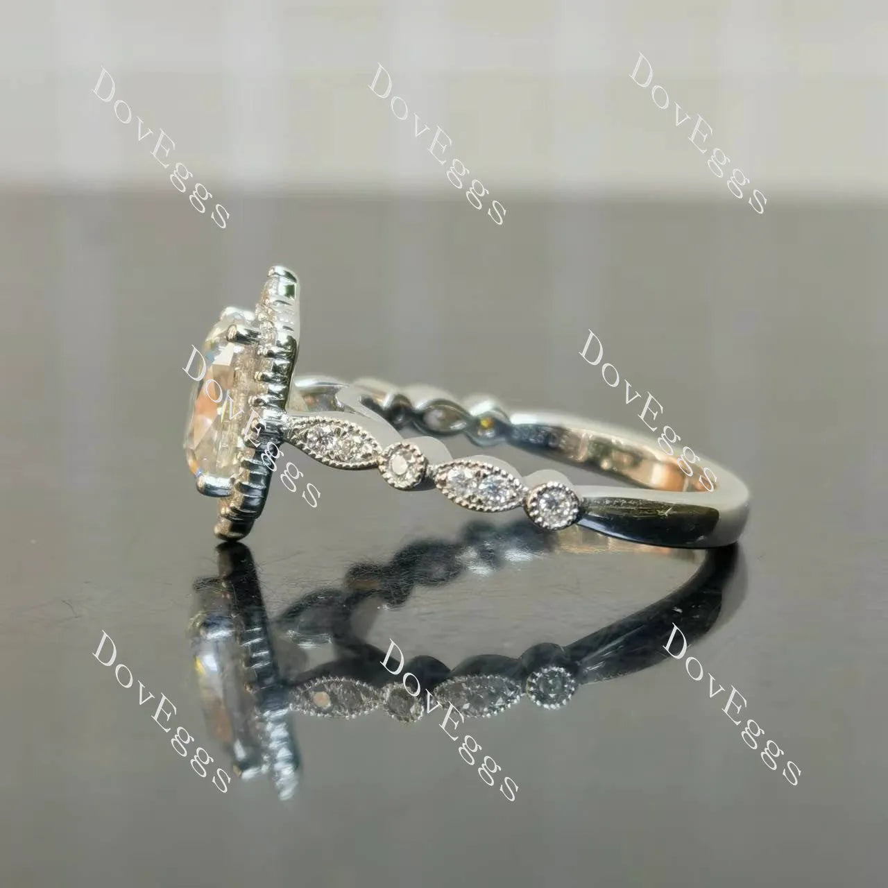 (size 6.25) Doveggs sterling silver 2ct elongated cushion moissanite engagement ring