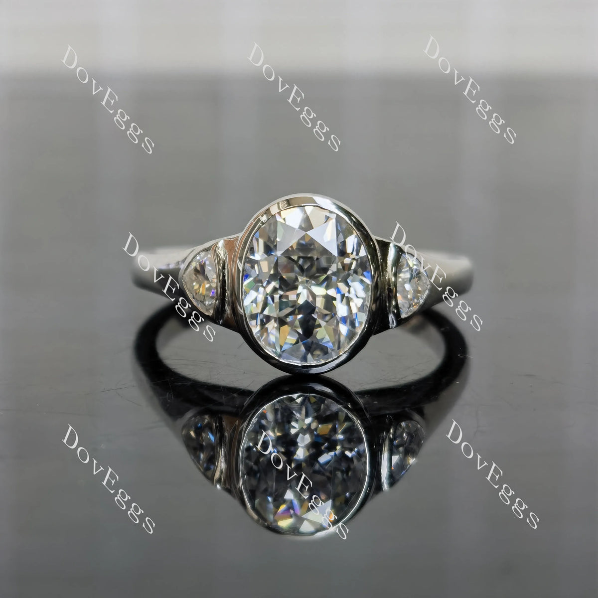 (size 10.5) Doveggs sterling silver 3ct oval nova cut moissanite engagement ring