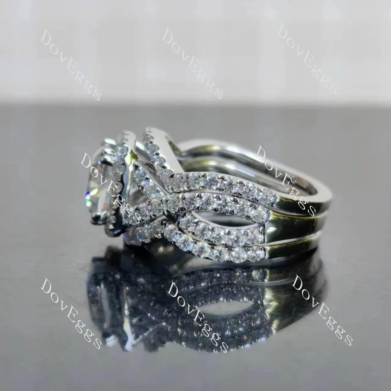 (size 5.75) Doveggs sterling silver 2ct cushion moissanite ring bridal set(3 rings)