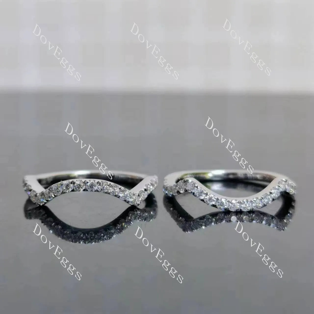 (size 5.75) Doveggs sterling silver 2ct cushion moissanite ring bridal set(3 rings)