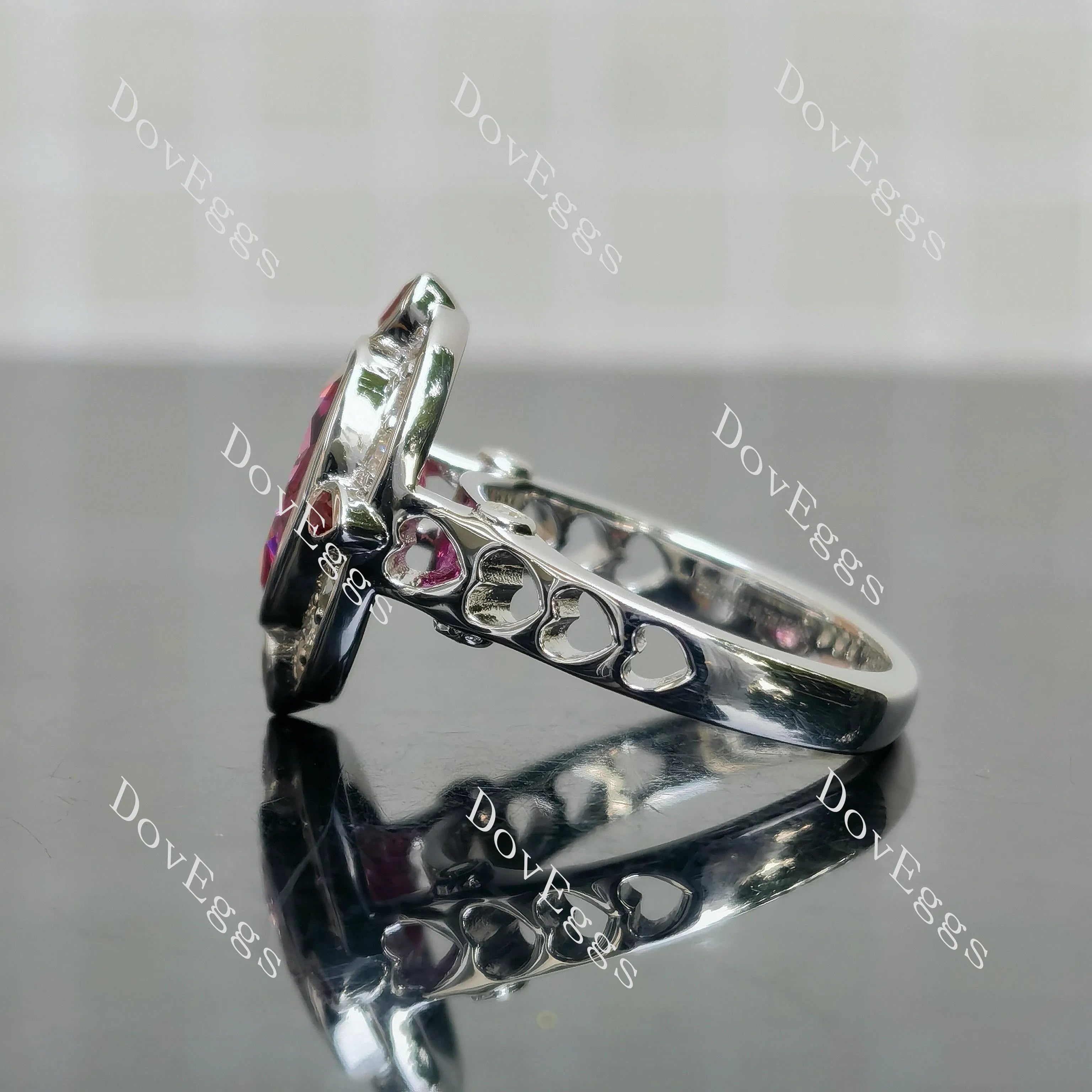(size 7) Doveggs sterling silver 4ct oval pink sapphire colored gem engagement ring
