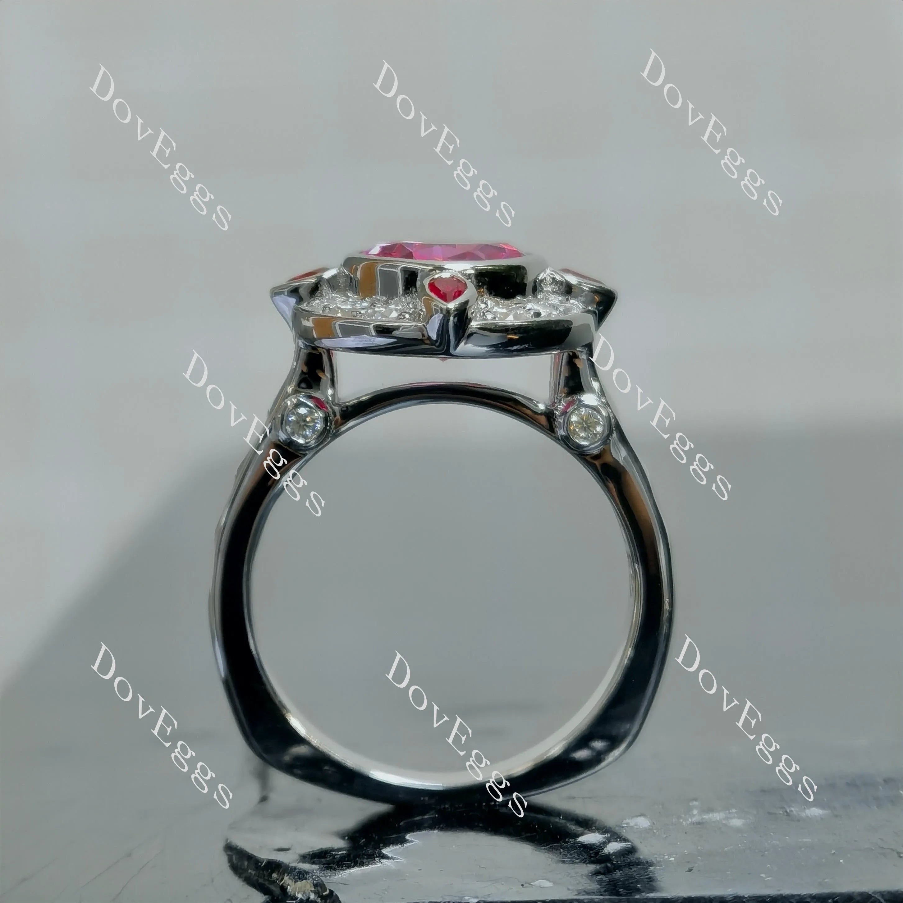 (size 7) Doveggs sterling silver 4ct oval pink sapphire colored gem engagement ring