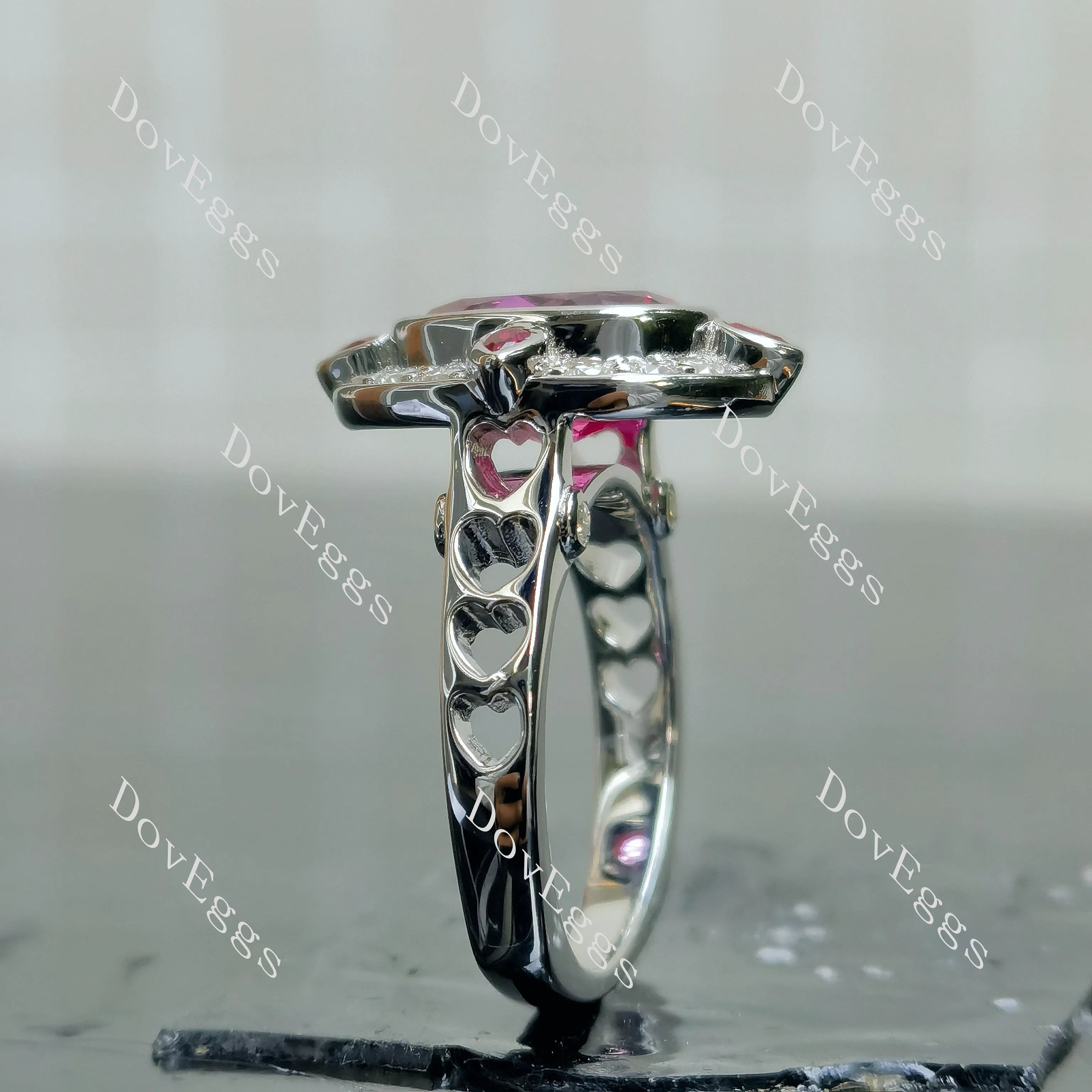 (size 7) Doveggs sterling silver 4ct oval pink sapphire colored gem engagement ring