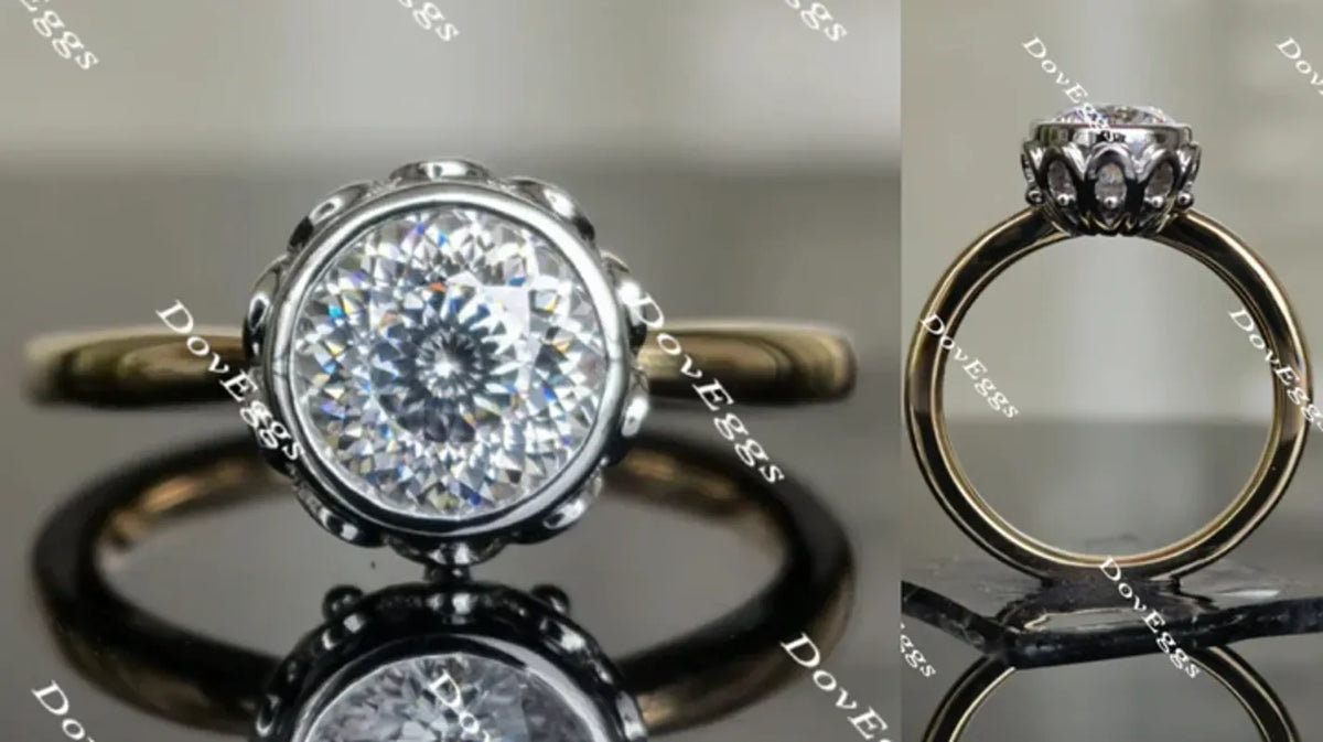 Doveggs bezel flower shape engagement ring semi-mount only(Exclusively to DovEggs Stones)