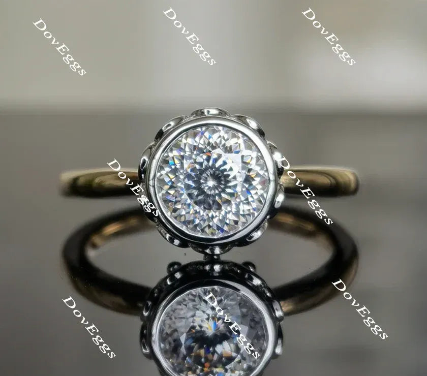 Doveggs bezel flower shape engagement ring semi-mount only(Exclusively to DovEggs Stones)