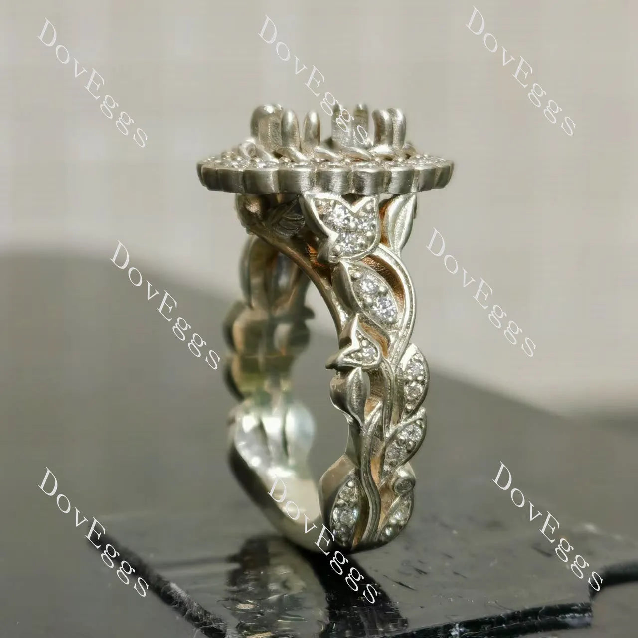 The Fiona halo floral engagement ring only semi-mount only(Exclusively to DovEggs Stones)