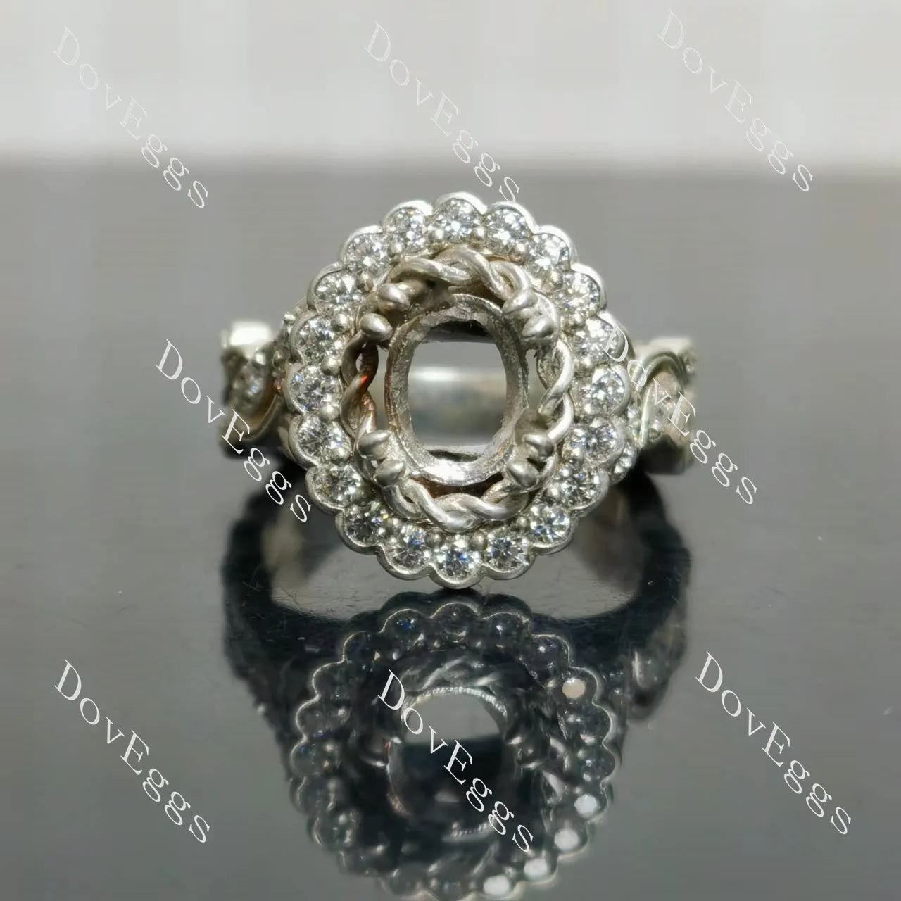 The Fiona halo floral engagement ring only semi-mount only(Exclusively to DovEggs Stones)