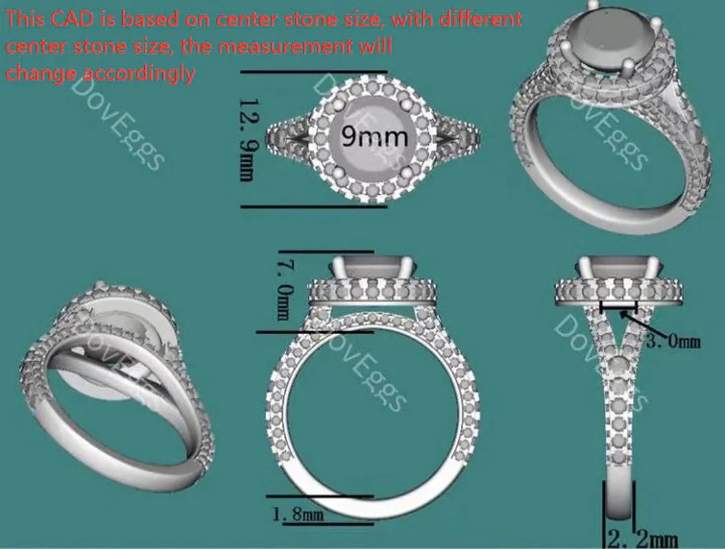 Stardust Round Halo Split Shank engagement ring only semi-mount only(Exclusively to DovEggs Stones)