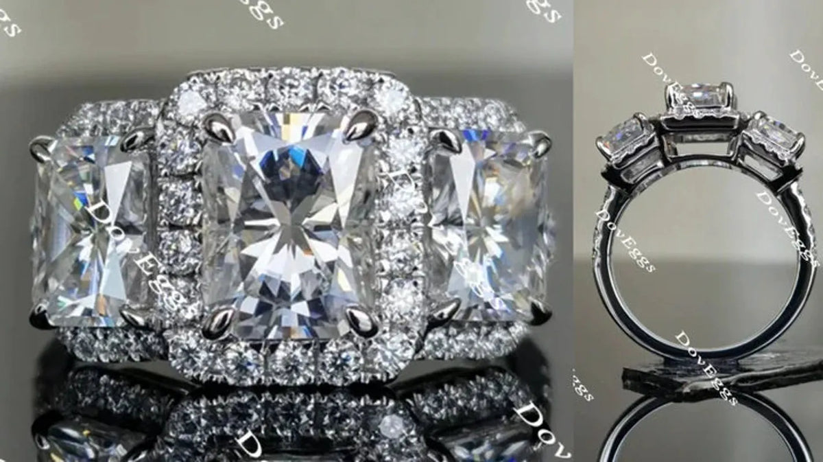 DovEggs halo three stone engagement ring semi-mount only(Exclusively to DovEggs Stones)