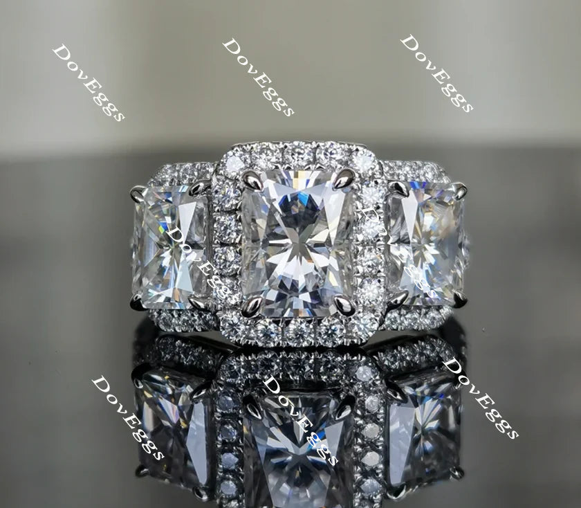 DovEggs halo three stone engagement ring semi-mount only(Exclusively to DovEggs Stones)
