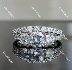 Doveggs three-stone halo pave engagement ring only semi-mount only(Exclusively to DovEggs Stones)
