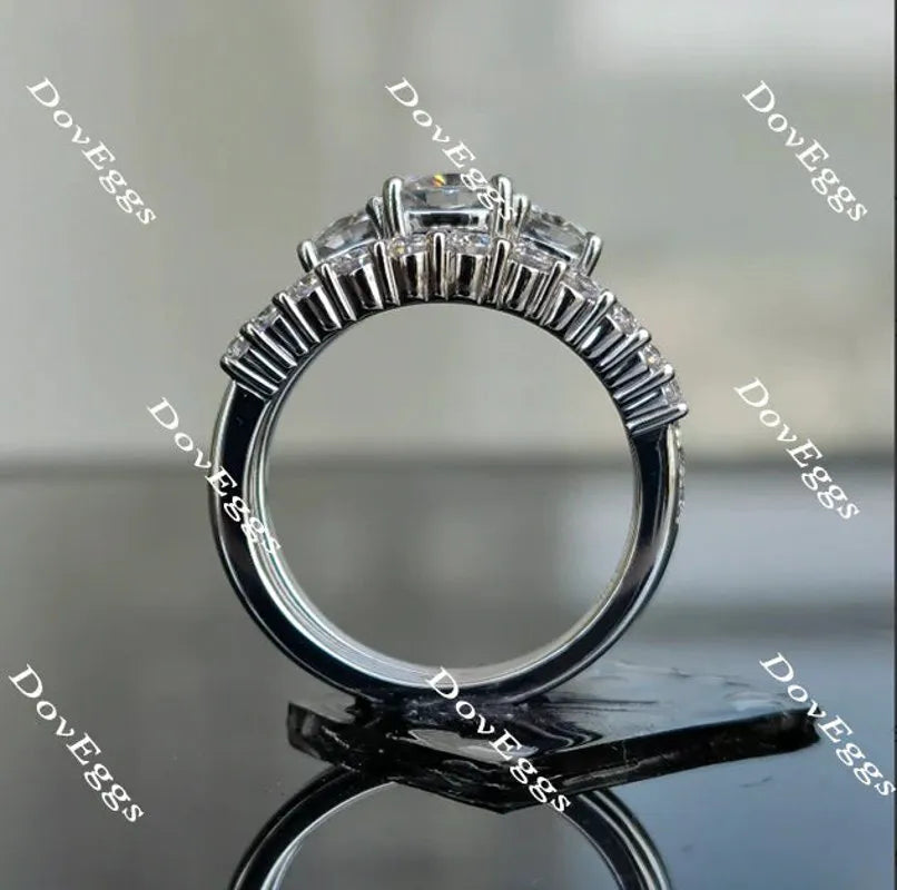 Doveggs three-stone halo pave engagement ring only semi-mount only(Exclusively to DovEggs Stones)