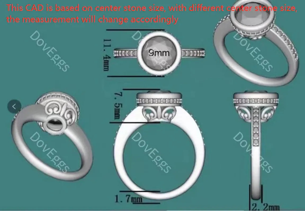 DovEggs half eternity pave bezel engagement ring semi-mount only(Exclusively to DovEggs Stones)