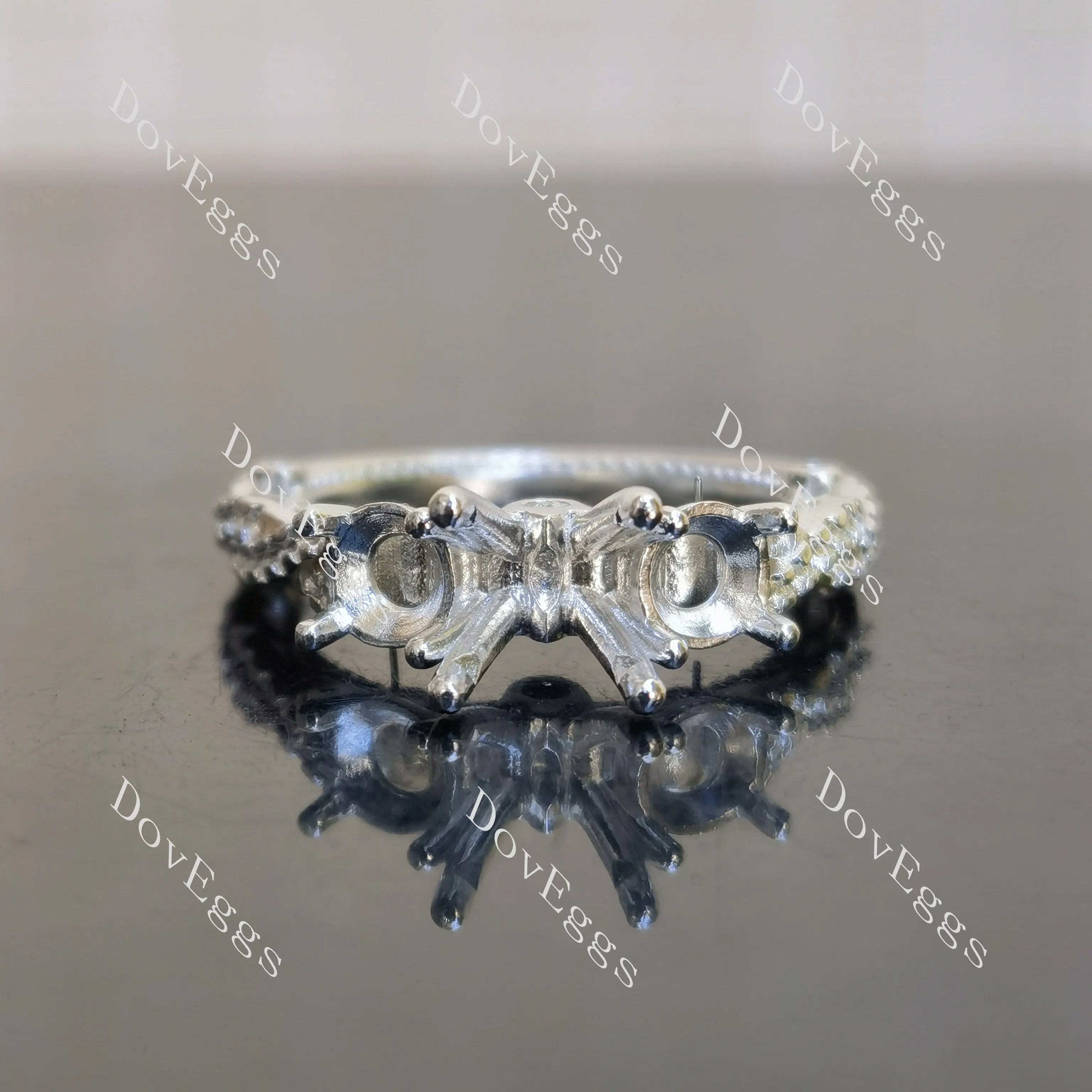 DovEggs three stones art deco engagement ring only semi-mount only(Exclusively to DovEggs Stones)