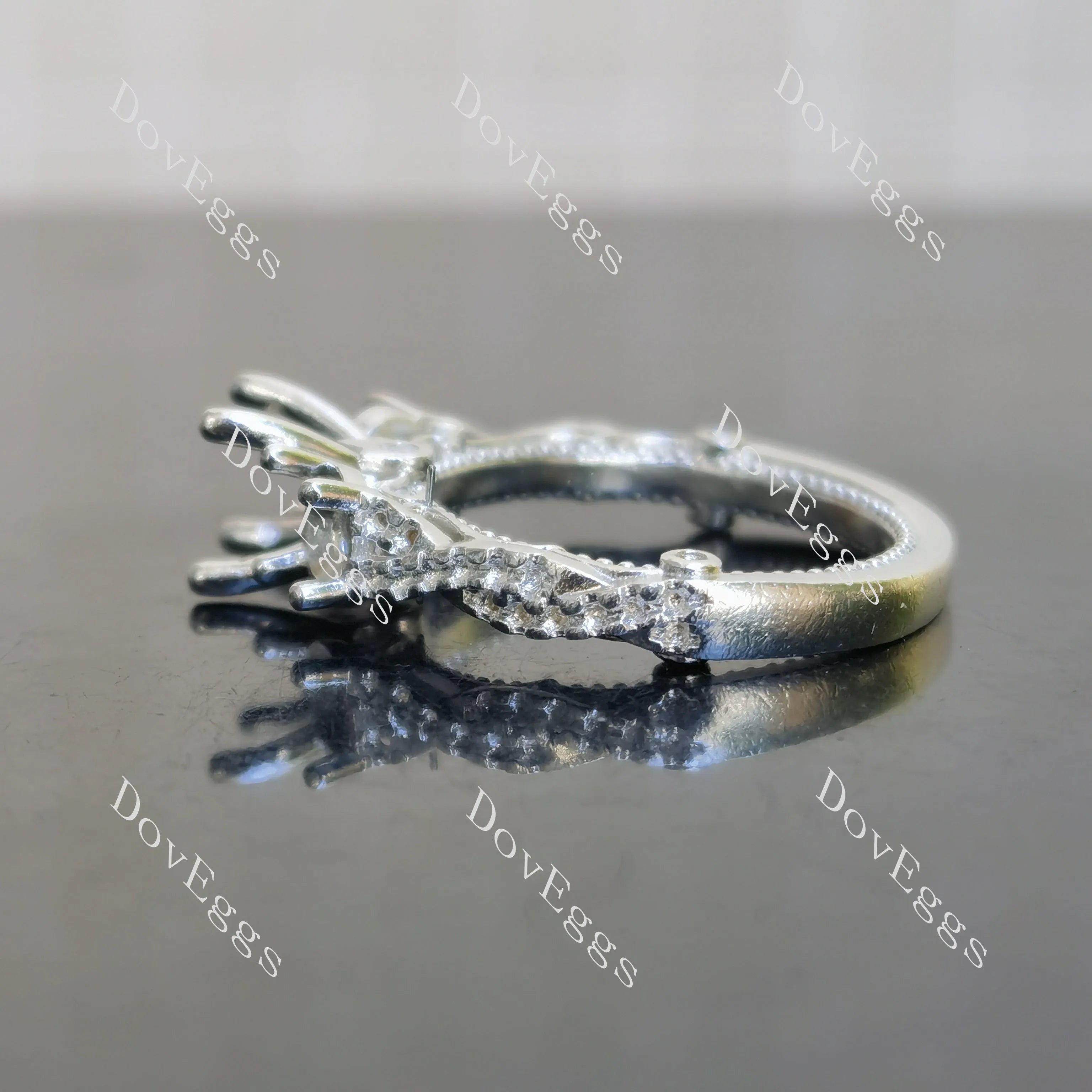 DovEggs three stones art deco engagement ring only semi-mount only(Exclusively to DovEggs Stones)