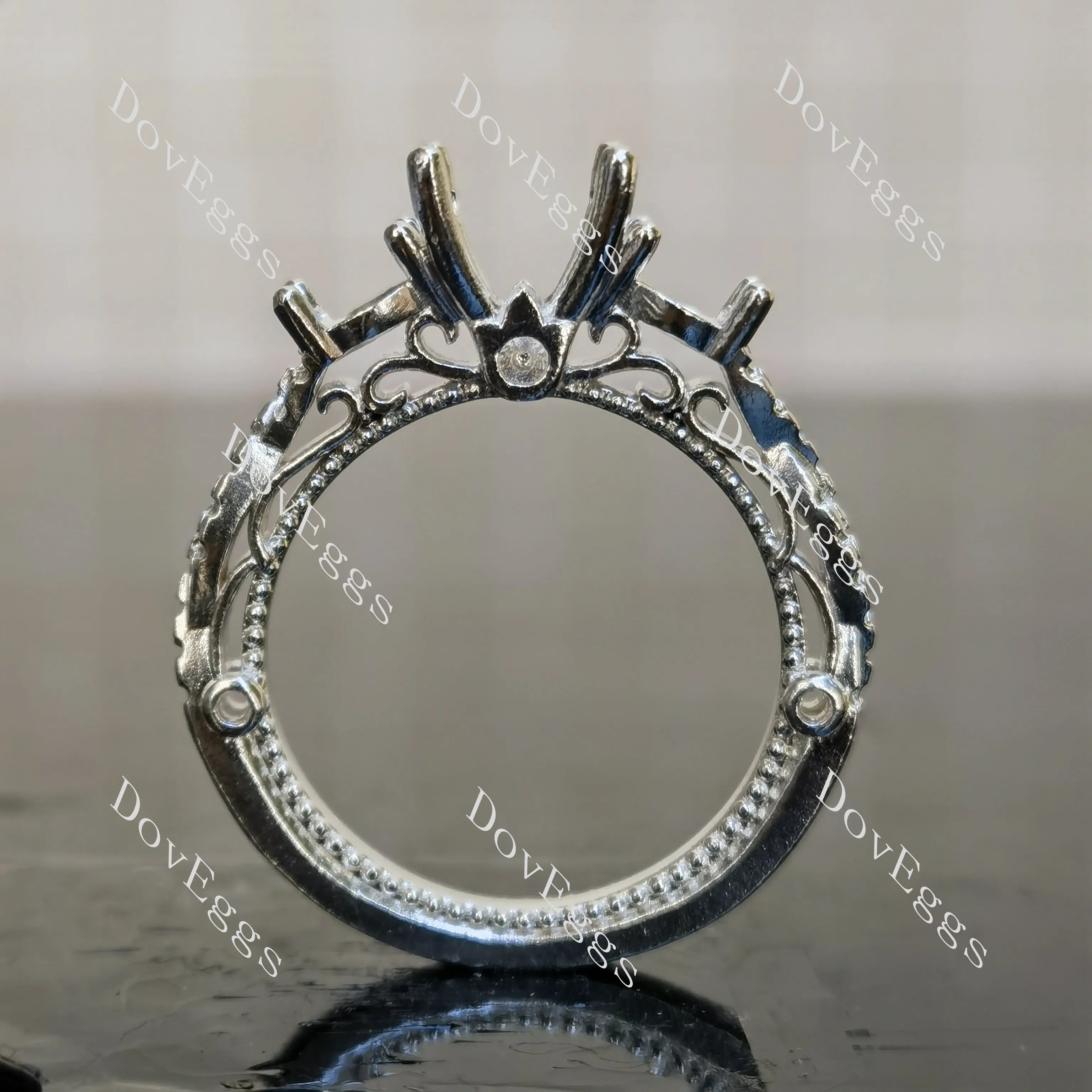 DovEggs three stones art deco engagement ring only semi-mount only(Exclusively to DovEggs Stones)