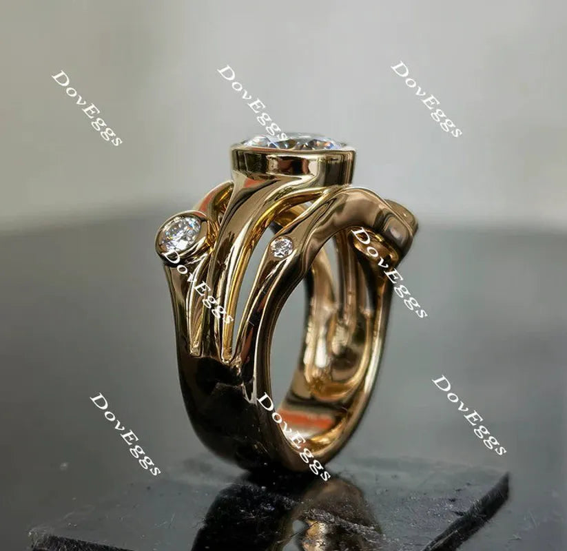 Doveggs bezel setting art deco engagement ring only semi-mount only(Exclusively to DovEggs Stones)