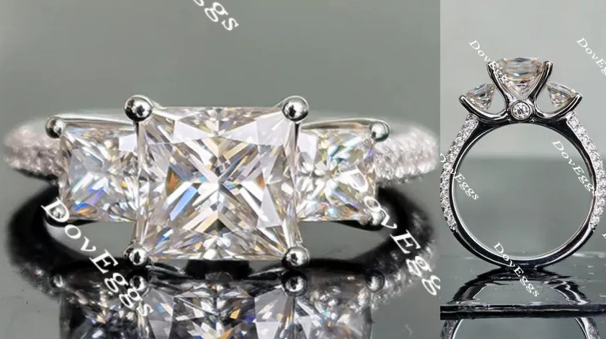 DovEggs pave three-stone engagement ring semi-mount only(Exclusively to DovEggs Stones)