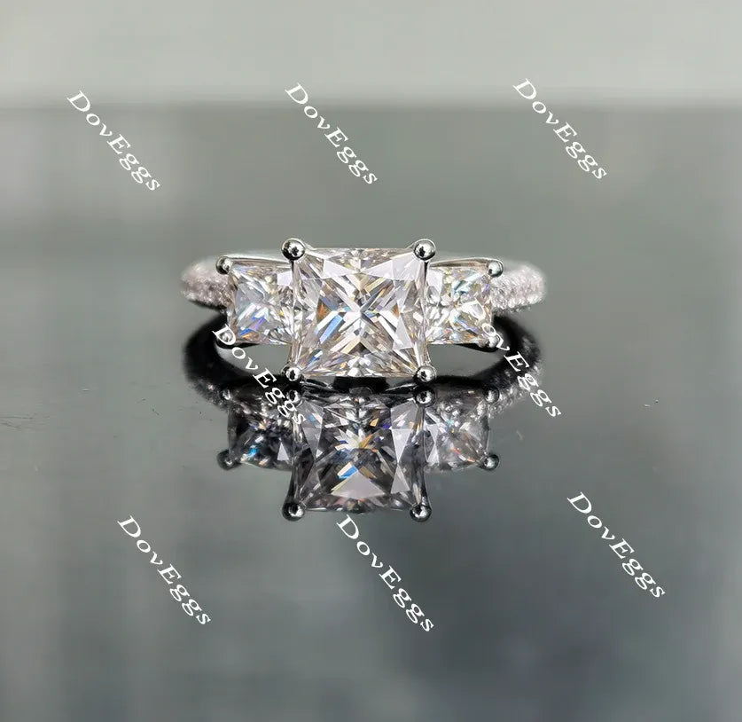DovEggs pave three-stone engagement ring semi-mount only(Exclusively to DovEggs Stones)
