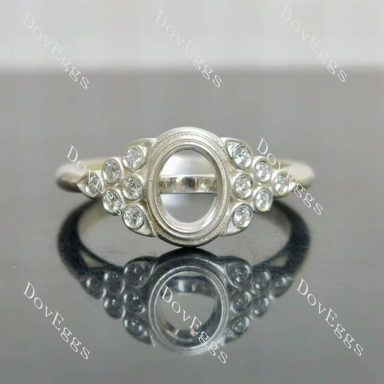 Atherine’s Joy oval side-stone engagement ring semi-mount only(Exclusively to DovEggs Stones)