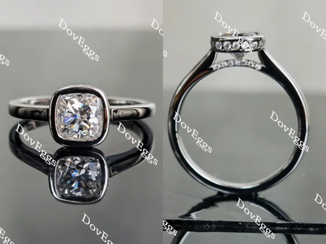 Doveggs bezel pave hidden halo engagement ring semi-mount only(Exclusively to DovEggs Stones)
