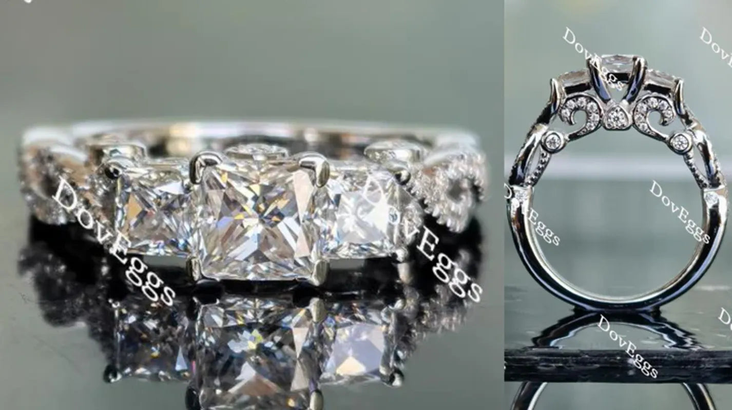 DovEggs art deco three-stone vintage engagement ring semi-mount only(Exclusively to DovEggs Stones)