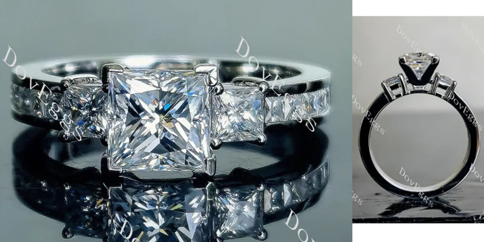 DovEggs channel set three-stone engagement ring semi-mount only(Exclusively to DovEggs Stones)