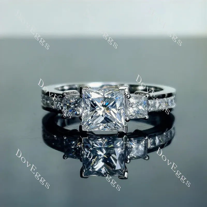 DovEggs channel set three-stone engagement ring semi-mount only(Exclusively to DovEggs Stones)