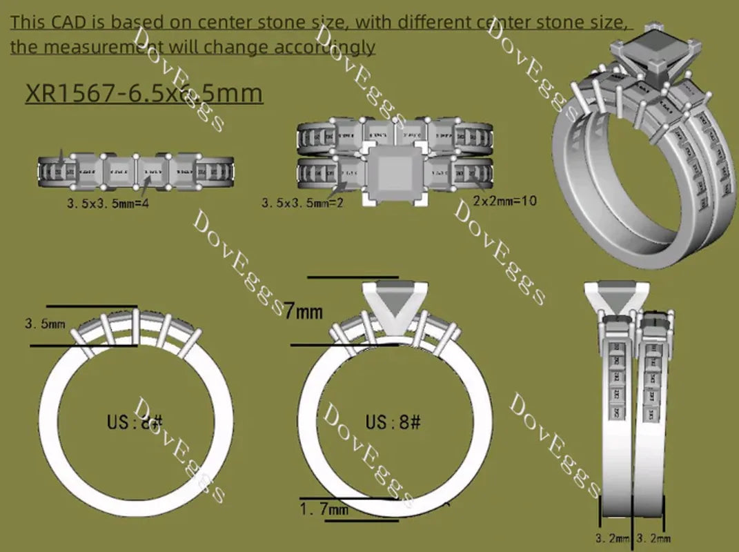 DovEggs channel set three-stone engagement ring semi-mount only(Exclusively to DovEggs Stones)
