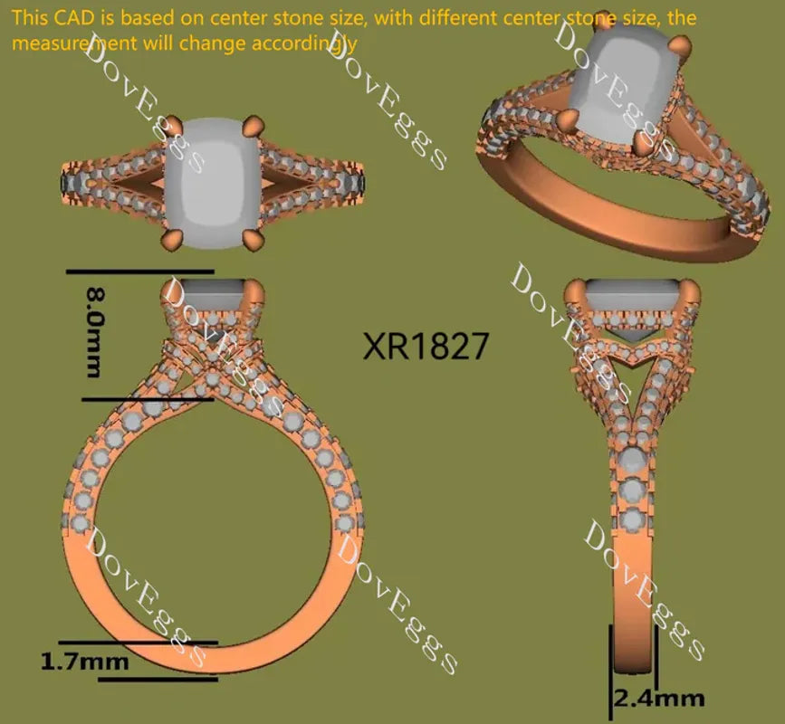 Emily's Hope split shanks pave half eternity engagement ring semi-mount only(Exclusively to DovEggs Stones)